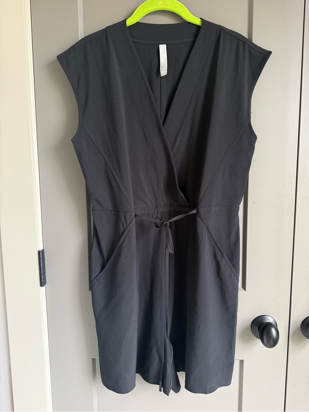 Athleta Black Sleeveless Wrap Romper with Waist Tie
